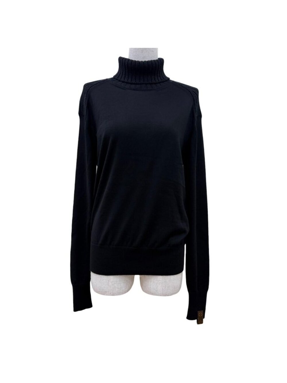 Louis Vuitton Monogram Lambskin Parts Turtleneck Long Sleeve Knit Black XS